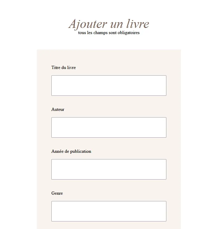 Formulaire d'ajout d'un livre