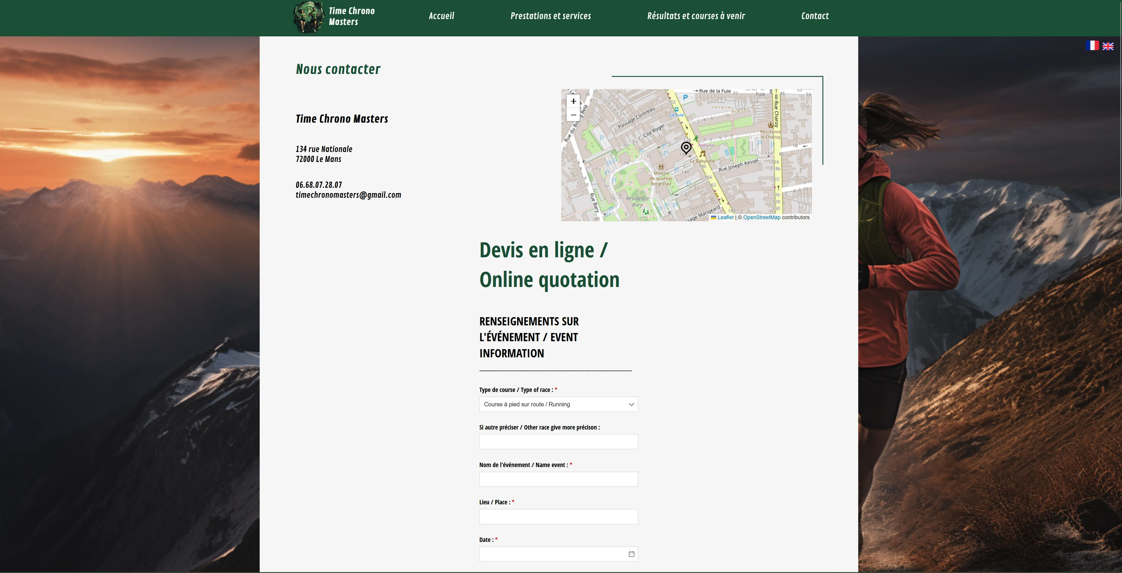 Page de contact avec une mini-carte
