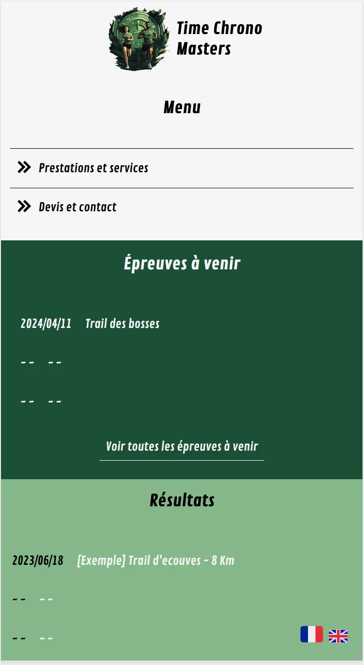 Page d'accueil en mode mobile