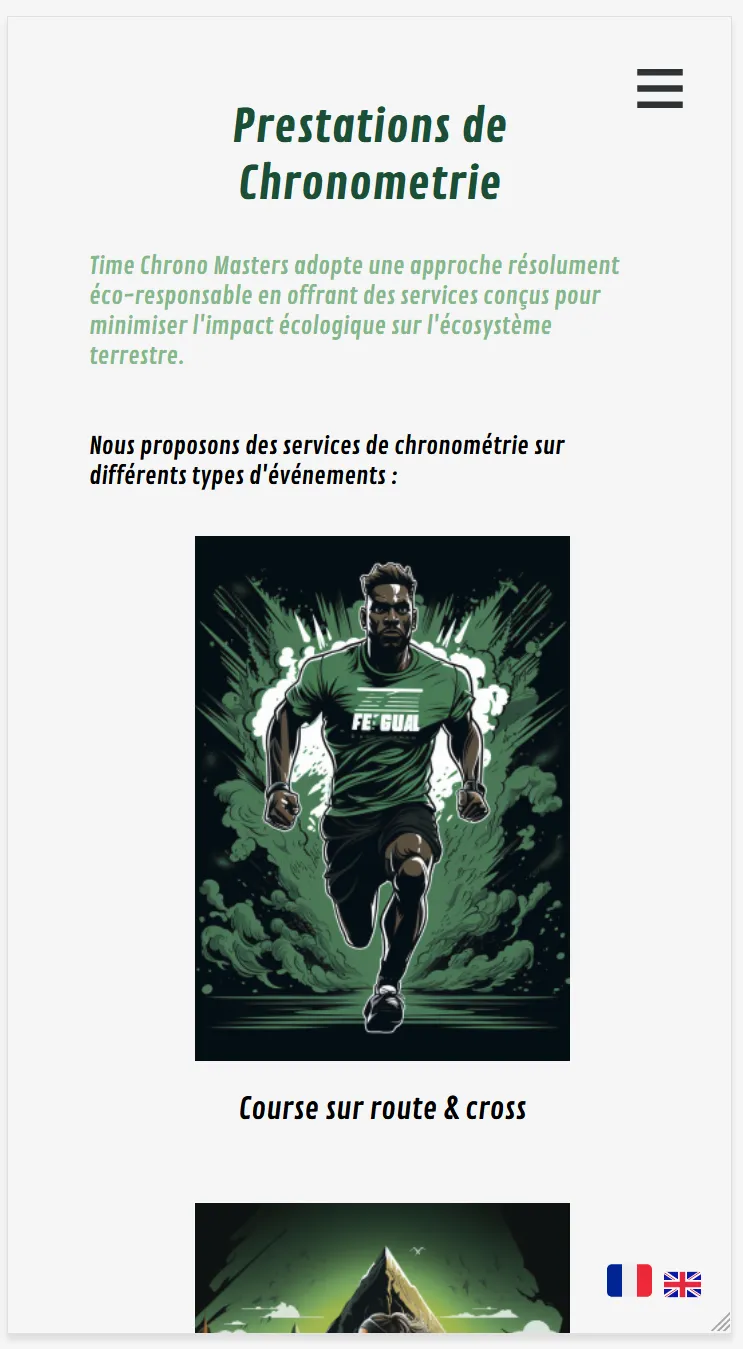 Page des prestations en mode mobile