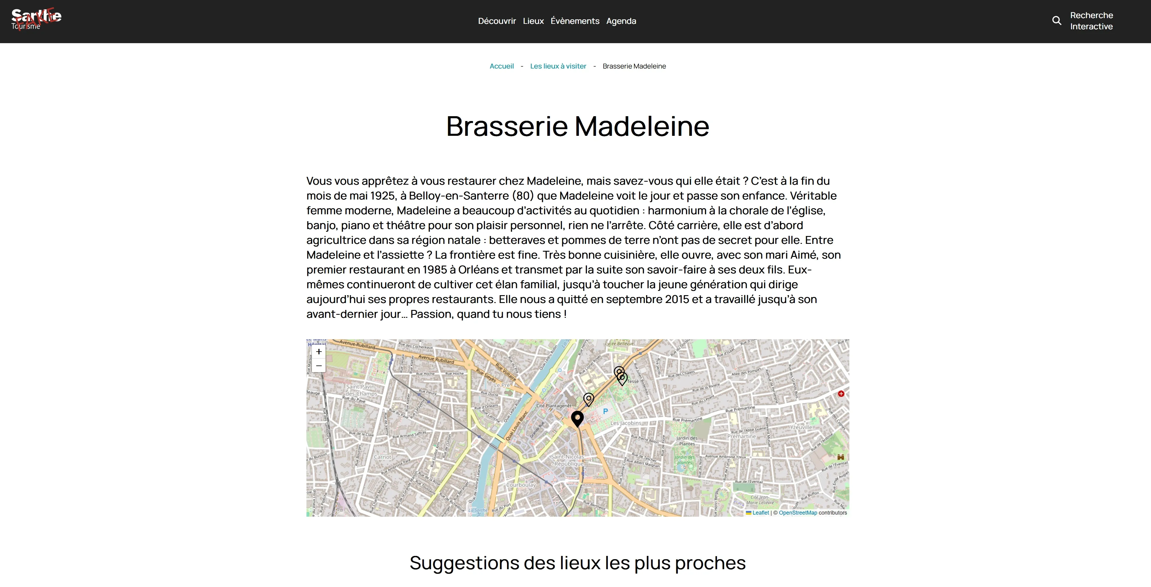 Page d'un lieu sélectionné