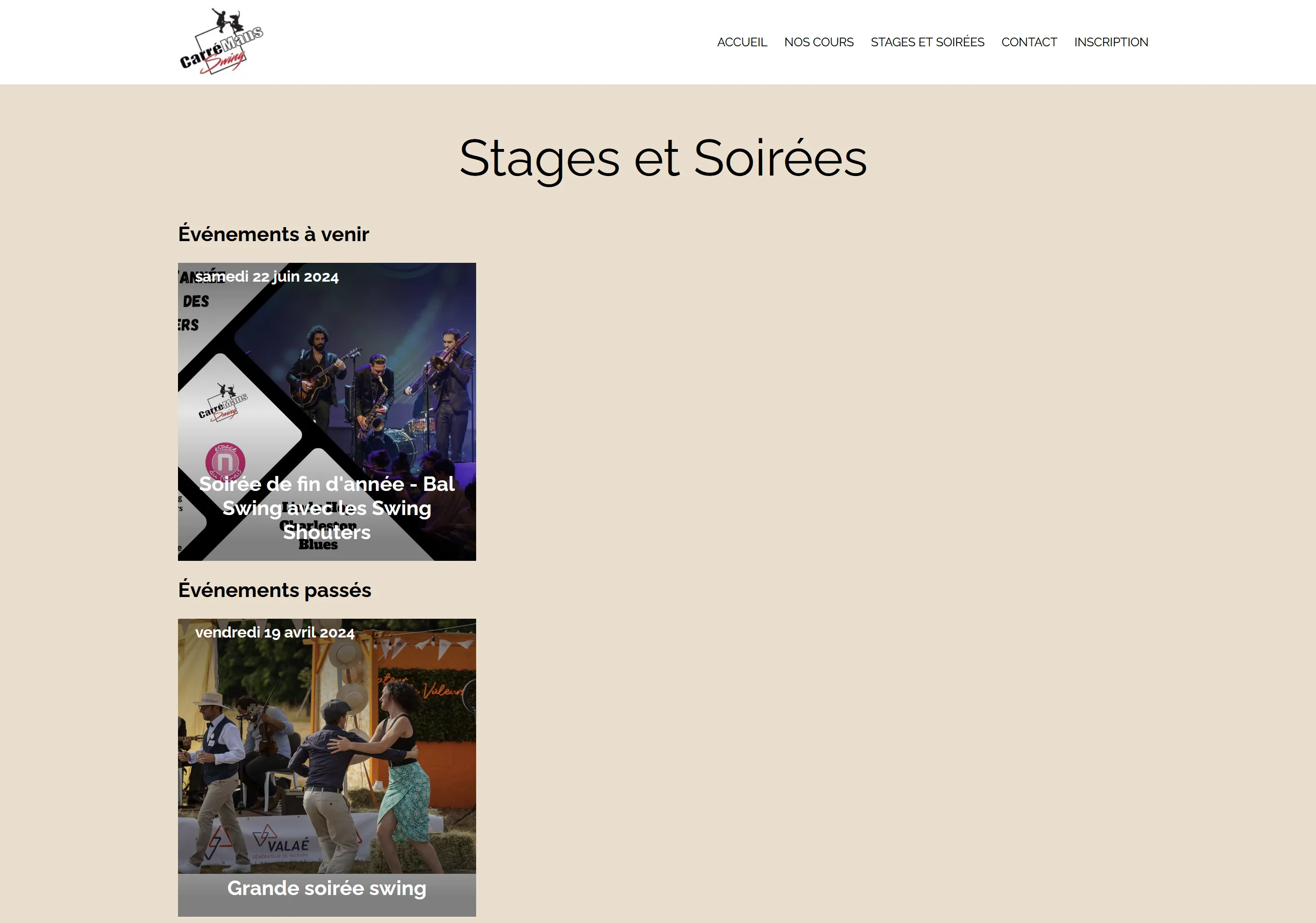 Page des événements