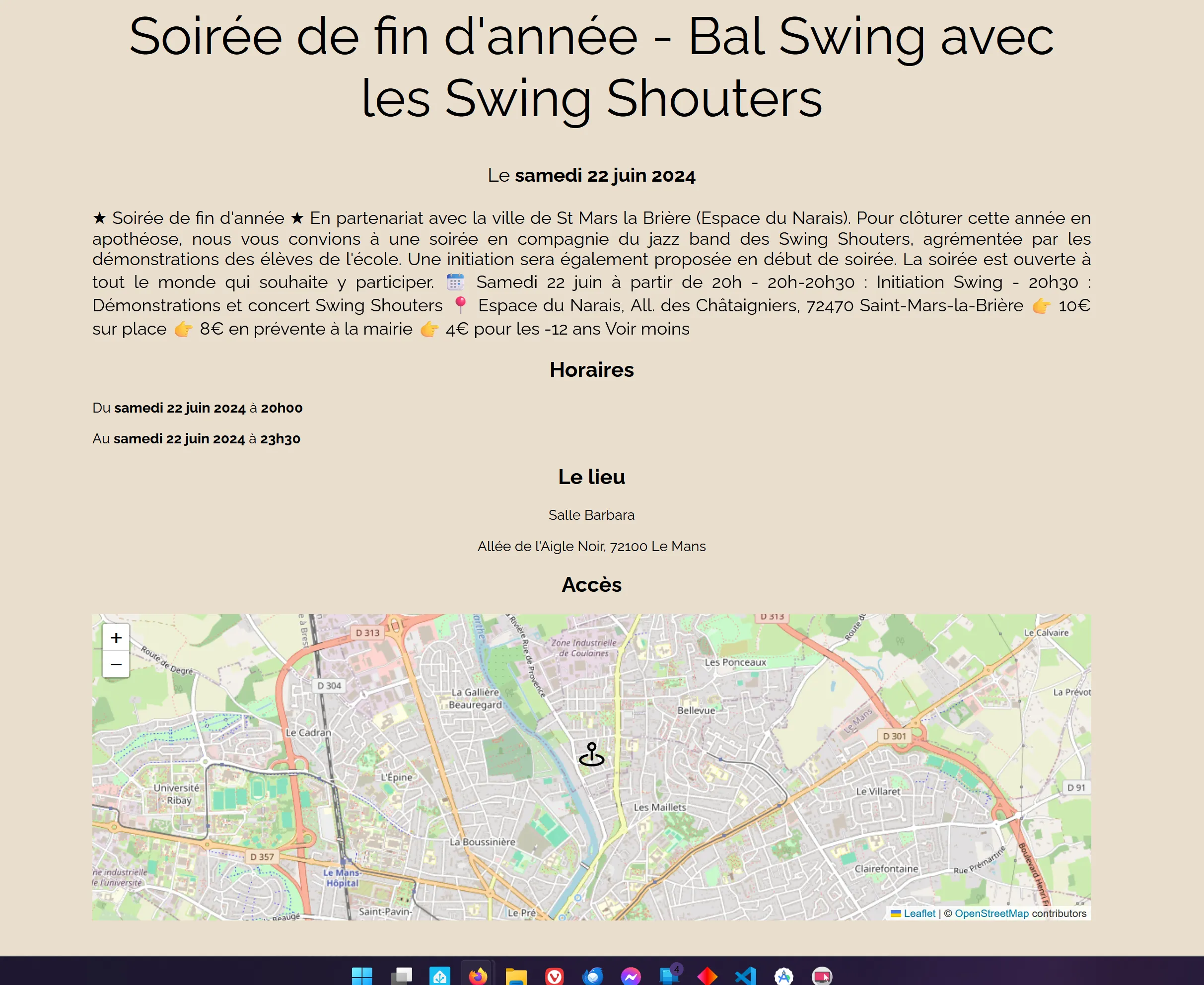 Fin de la page d'un événement