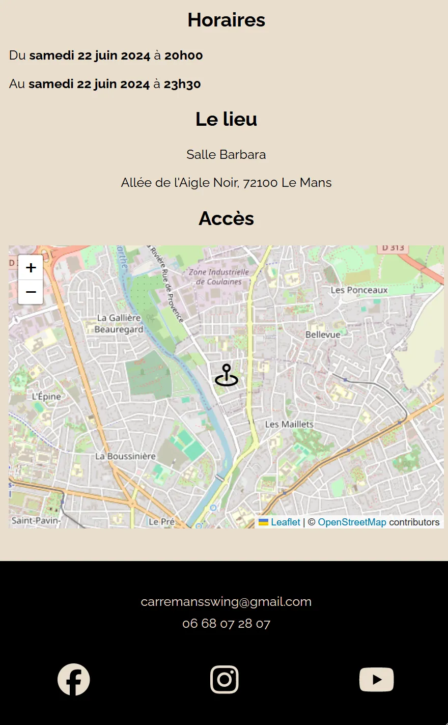 Fin de la page d'un événement en mode mobile